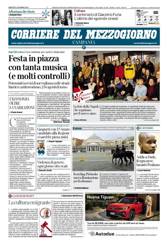 Prima-pagina-corriere del mezzogiorno-del-2024-12-31